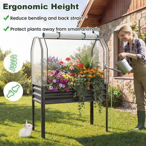Galvanized Raised Garden Bed with Legs and Greenhouse Cover for Vegetable Flower-Gray view 5
