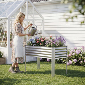 Galvanized Raised Garden Bed with Legs 46 inches x 24 inches x 31 inches Metal Elevated Planter Box-Silver view 2