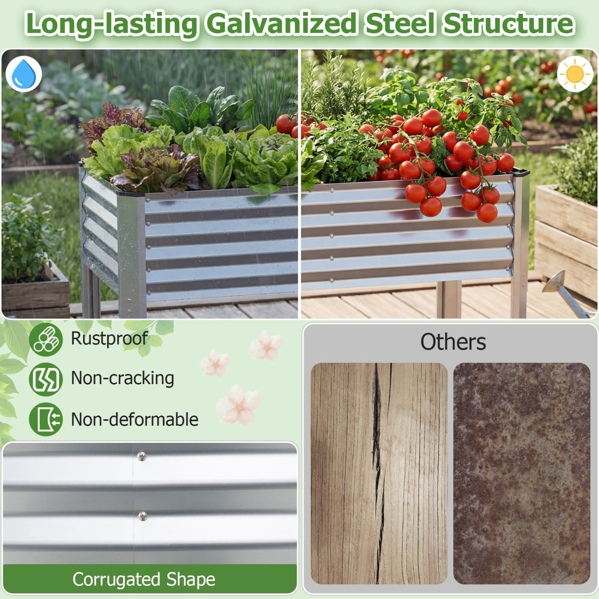 Galvanized Raised Garden Bed with Legs 46 inches x 24 inches x 31 inches Metal Elevated Planter Box-Silver view 7