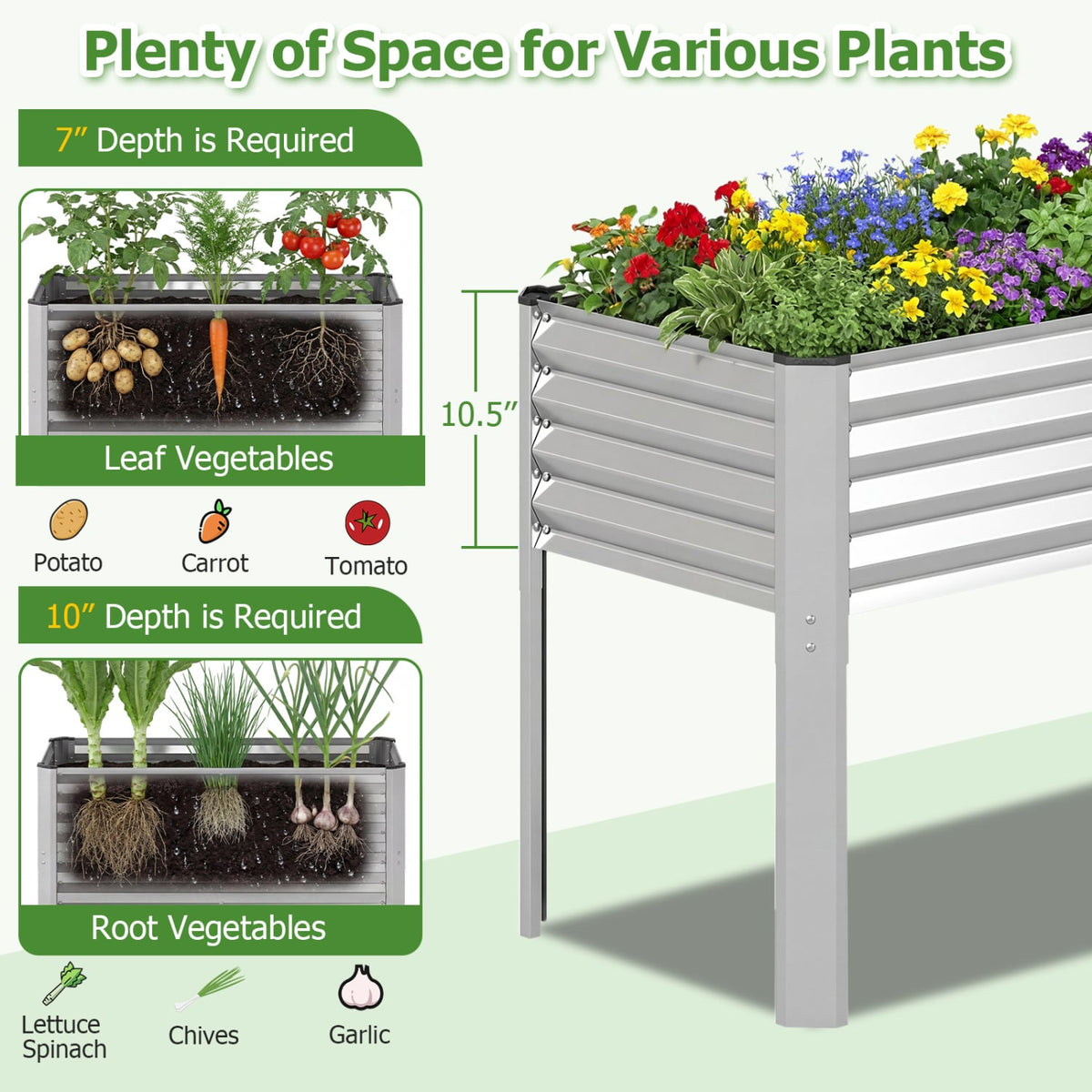Galvanized Raised Garden Bed with Legs 46 inches x 24 inches x 31 inches Metal Elevated Planter Box-Silver view 5