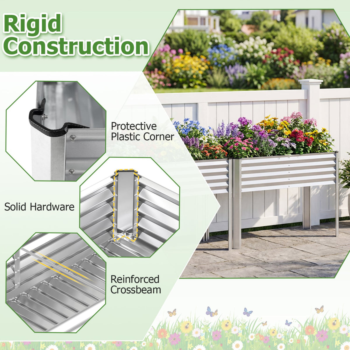 Galvanized Raised Garden Bed with Legs 46 inches x 24 inches x 31 inches Metal Elevated Planter Box-Silver view 9