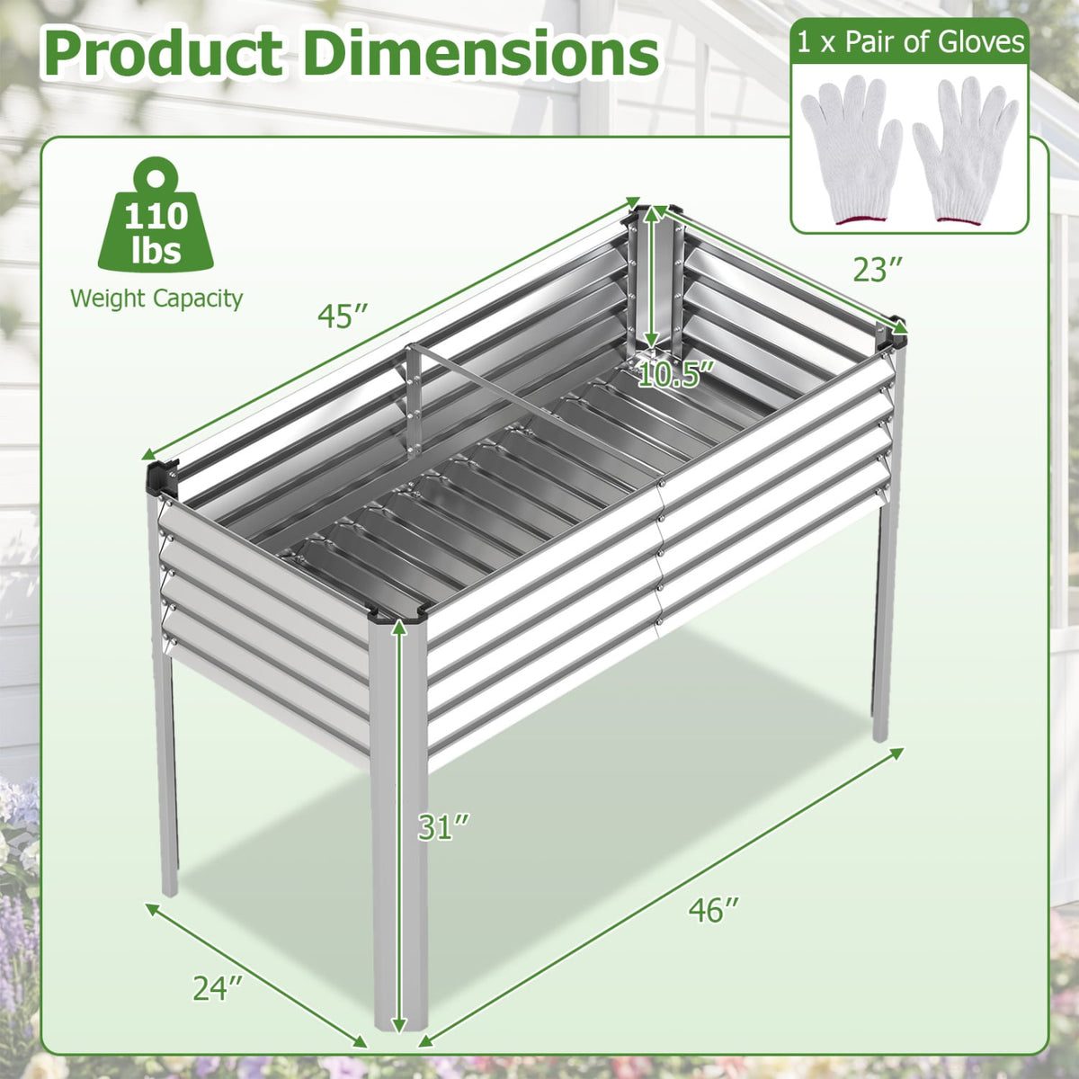 Galvanized Raised Garden Bed with Legs 46 inches x 24 inches x 31 inches Metal Elevated Planter Box-Silver view 4