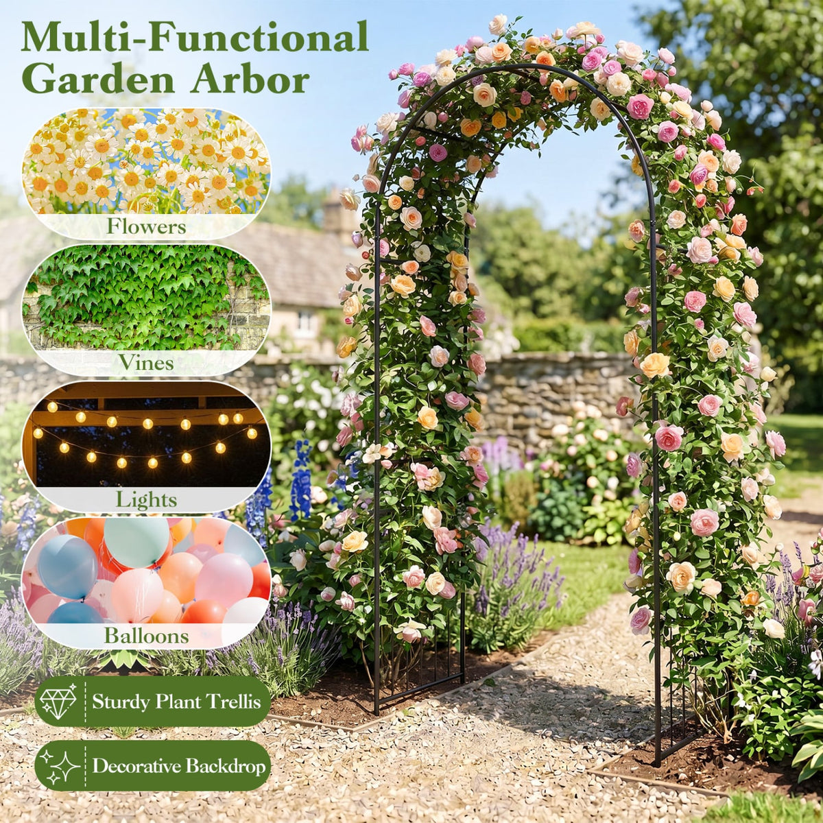 Garden Arch 87 Inches Tall Heavy Duty Metal Arbor Trellis Archway for Climbing Plants view 9