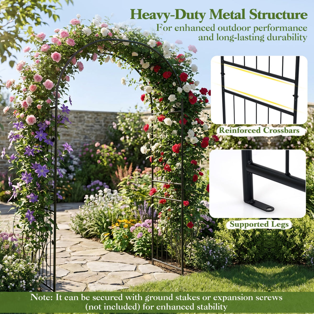 Garden Arch 87 Inches Tall Heavy Duty Metal Arbor Trellis Archway for Climbing Plants view 7
