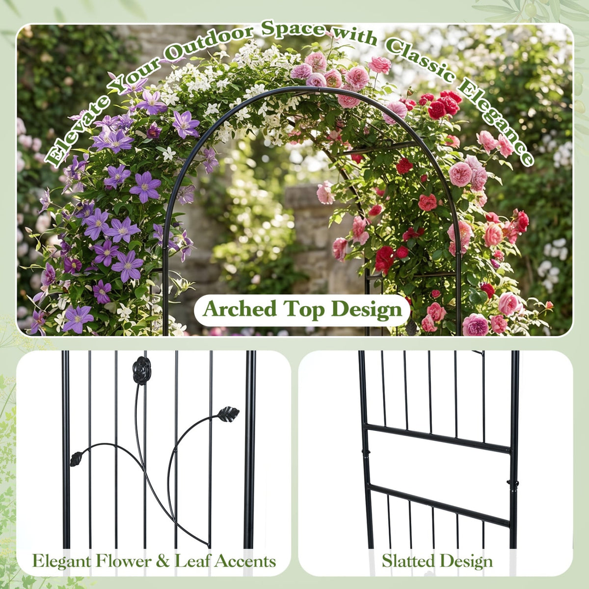 Garden Arch 87 Inches Tall Heavy Duty Metal Arbor Trellis Archway for Climbing Plants view 8