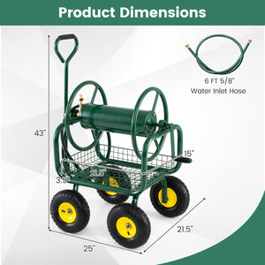 Garden Hose Reel Cart 300 Feet Large Capacity with 4 Wheels and Storage Basket-Green view 5
