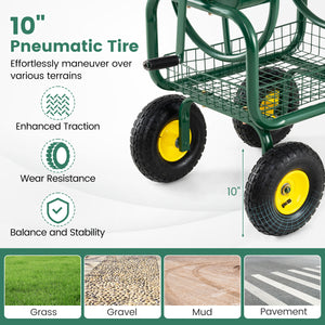 Garden Hose Reel Cart 300 Feet Large Capacity with 4 Wheels and Storage Basket-Green view 8