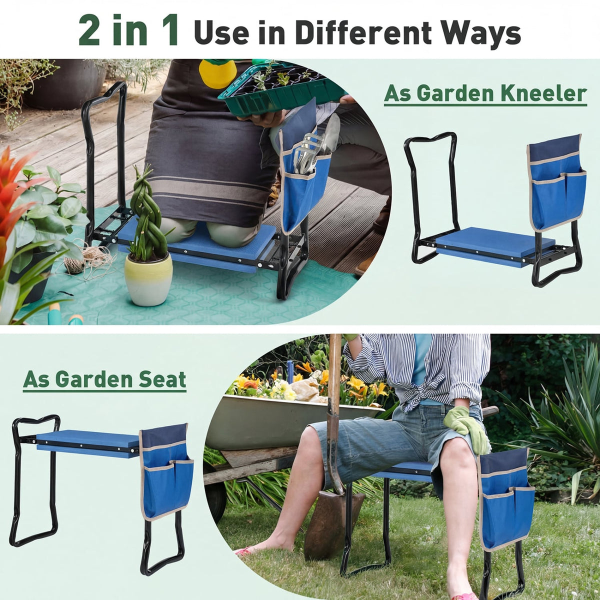 Garden Kneeler and Seat Folding Sturdy Gardening Stool-Blue view 6