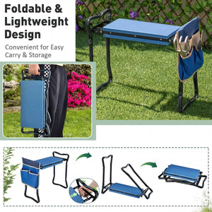 Garden Kneeler and Seat Folding Sturdy Gardening Stool-Blue view 7