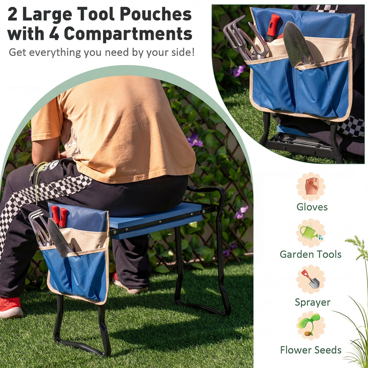 Garden Kneeler and Seat Folding Sturdy Gardening Stool-Blue view 8