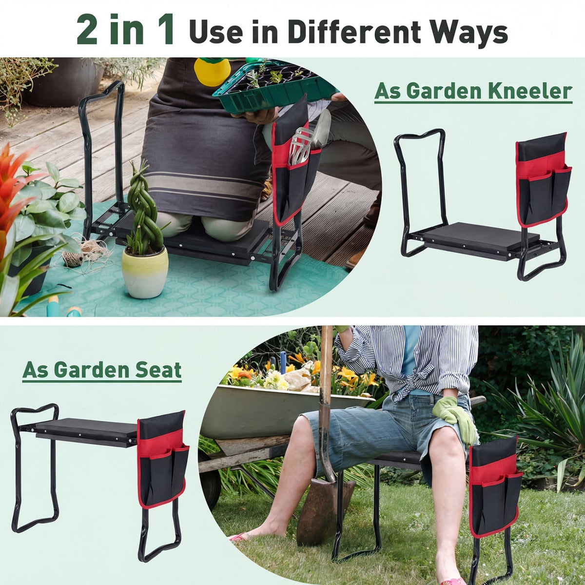 Garden Kneeler and Seat Folding Sturdy Gardening Stool-Black view 6