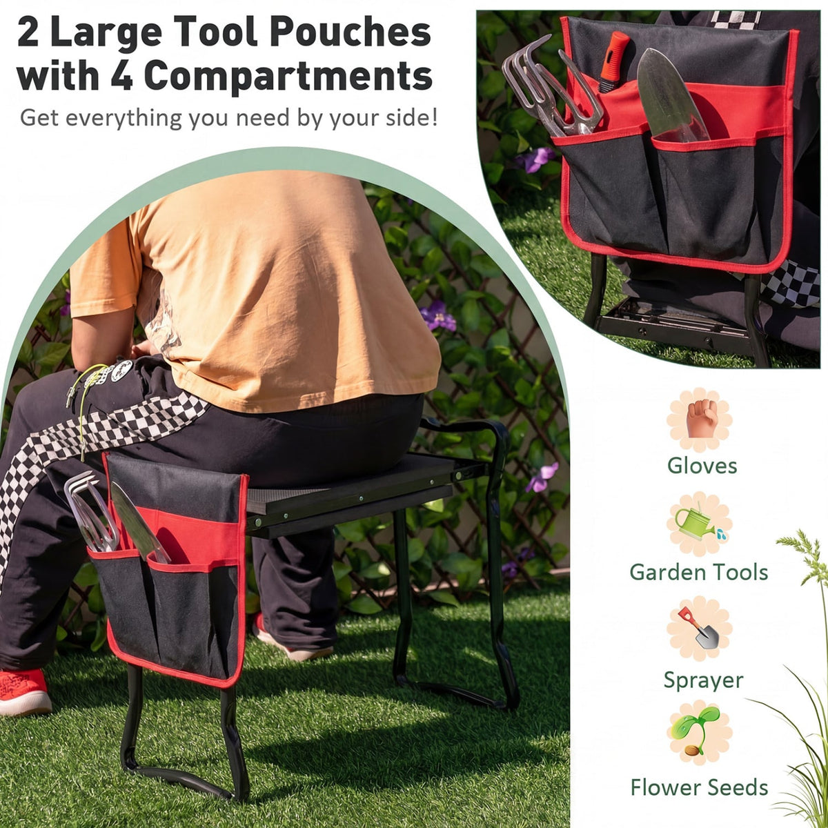 Garden Kneeler and Seat Folding Sturdy Gardening Stool-Black view 8