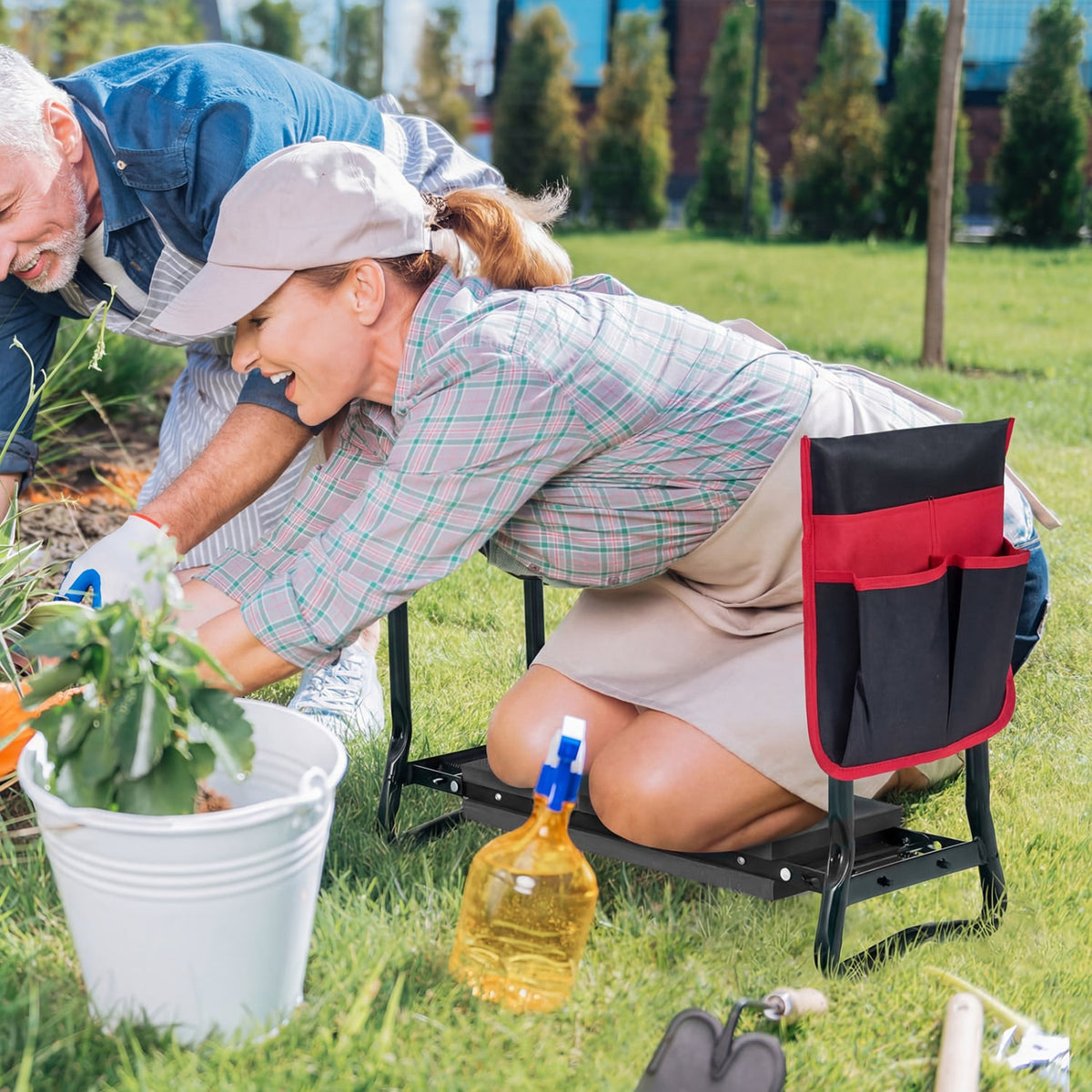 Garden Kneeler and Seat Folding Sturdy Gardening Stool-Black view 3