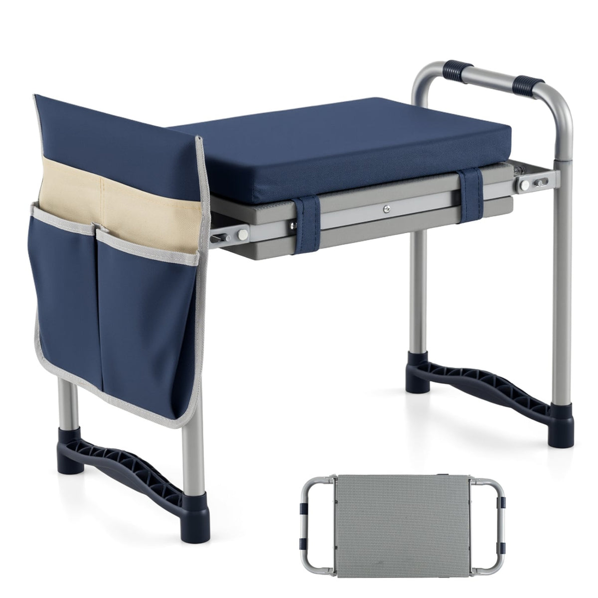 Garden Kneeler and Seat Foldable Gardening Stool with Wide EVA Foam Padding-Navy