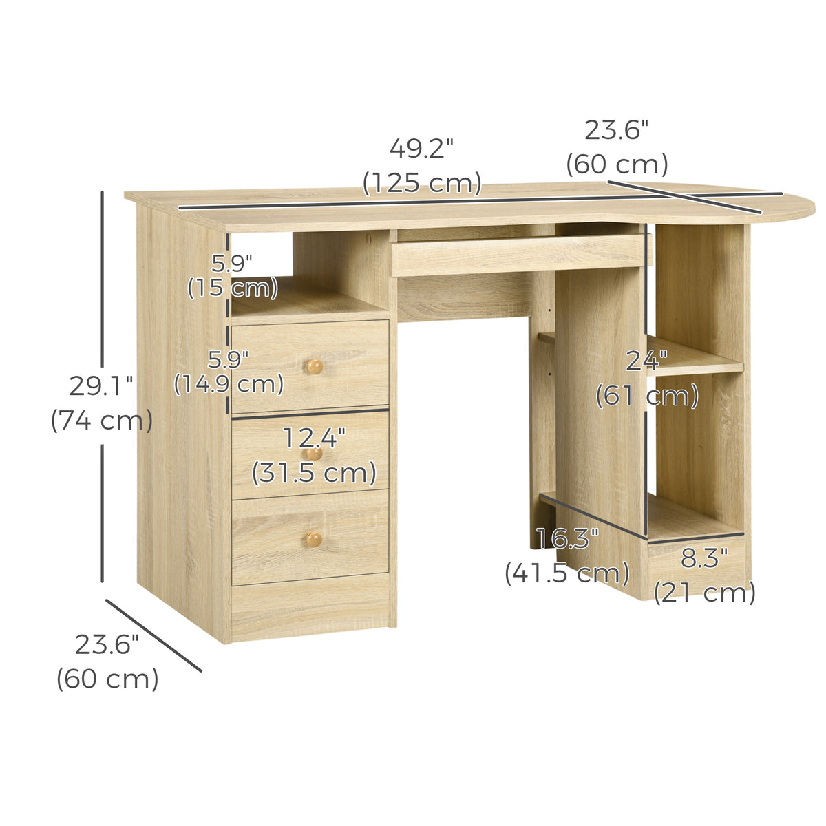 Computer Desk with Storage, Home Office Laptop Table with Shelves and Drawers – view 9