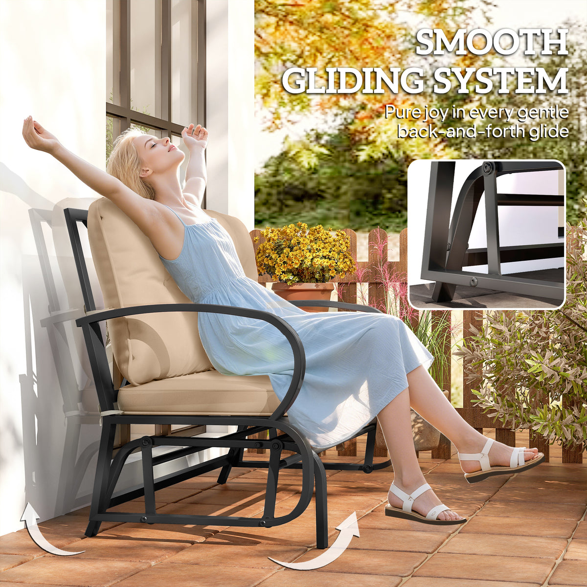2-Person Outdoor Glider Chair, Patio Double Rocking Loveseat with Steel Frame and Cushions for Backyard – view 3