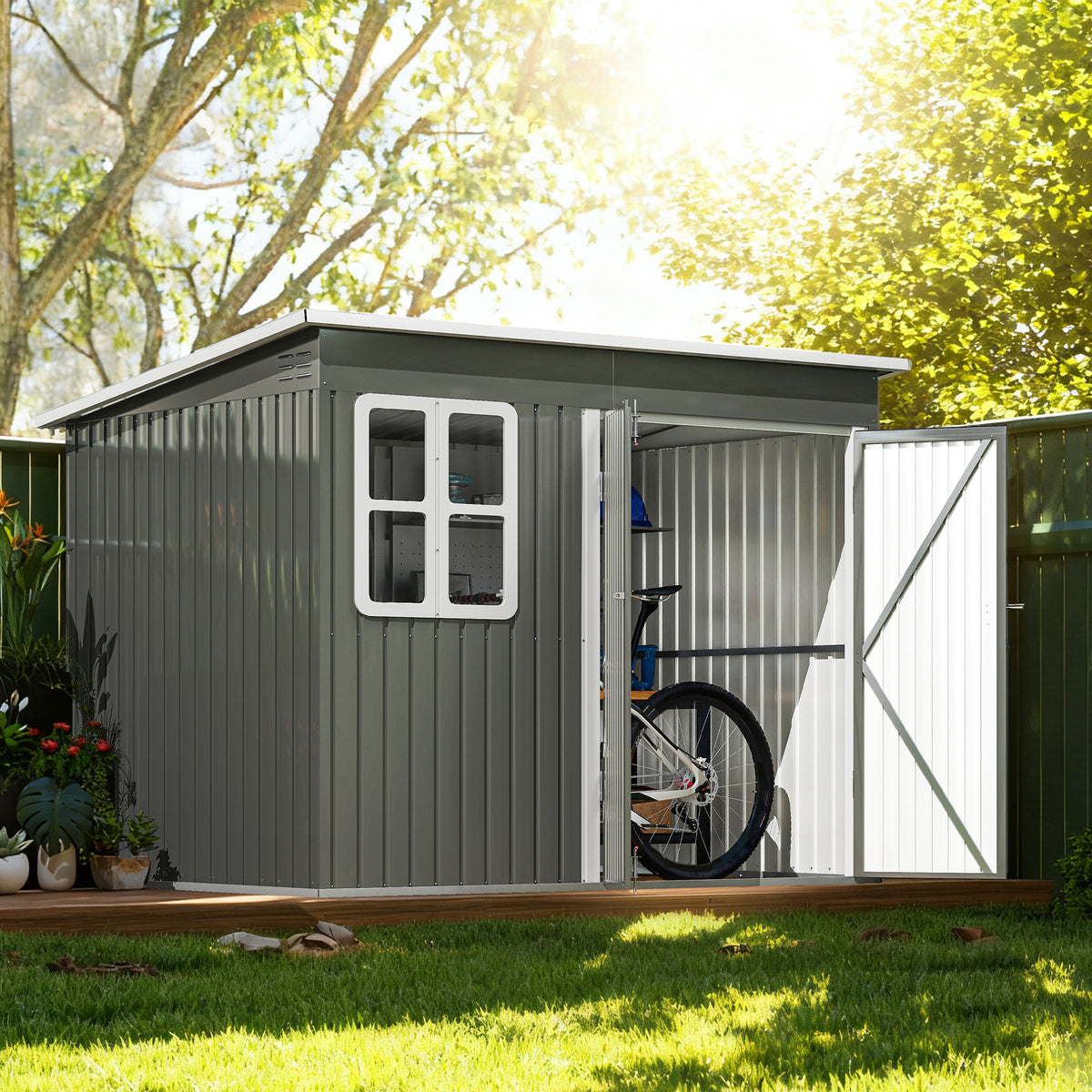 8.5' x 6' Galvanised Steel Outdoor Storage Shed, Garden Shed with Window – view 14