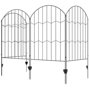 4 Pack Garden Fencing for Yard, Decorative Fence Panels as Animal Barrier and Flower Edging, Circle, Black, Wave