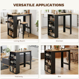 Bar Table Counter Height Dining Table with 3 Storage Shelves for Kitchen, Dining Room, Living Room, Natural
