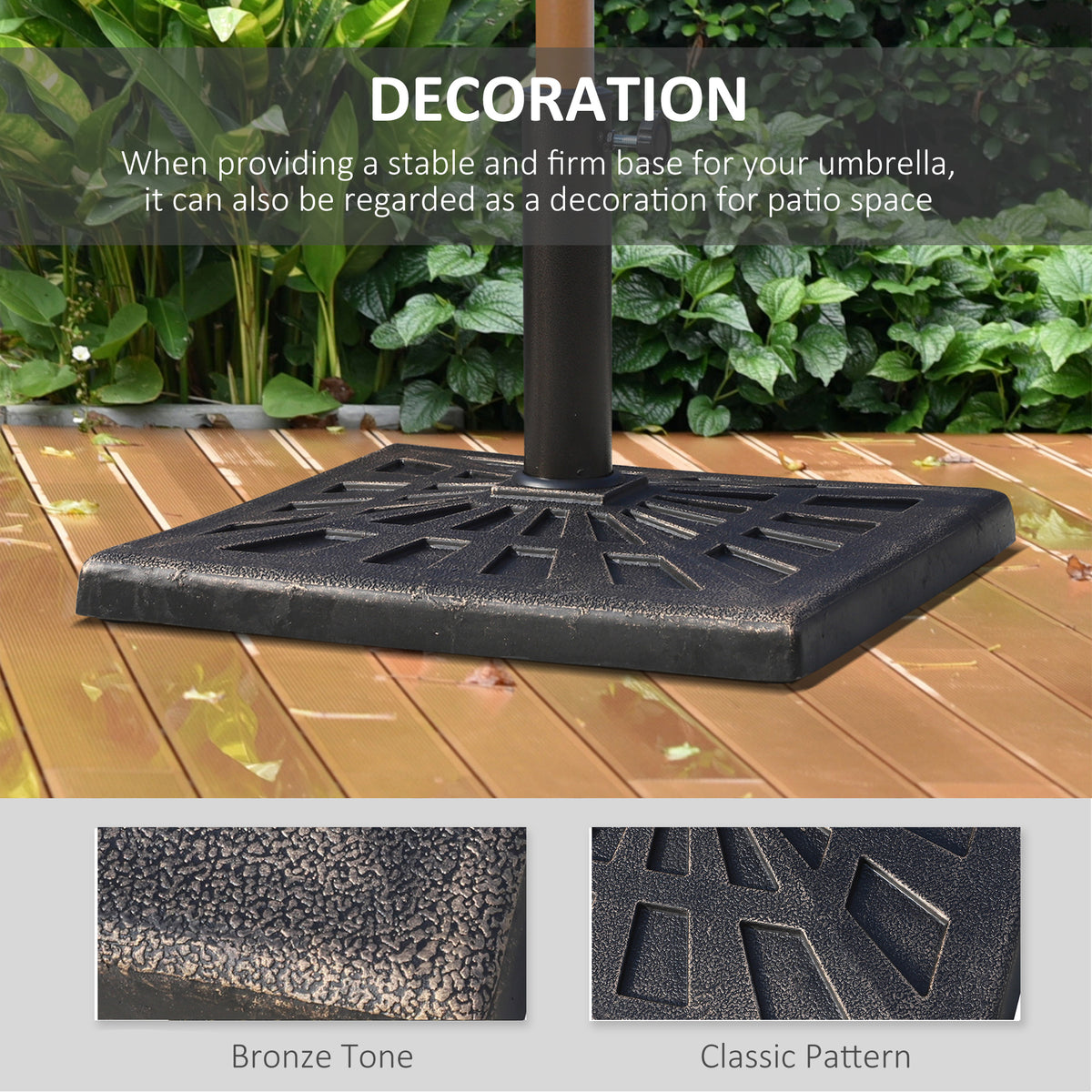 18.5" Square Patio Umbrella Base, Outdoor Resin Parasol Stand Market Umbrella Holder Deck - Bronze