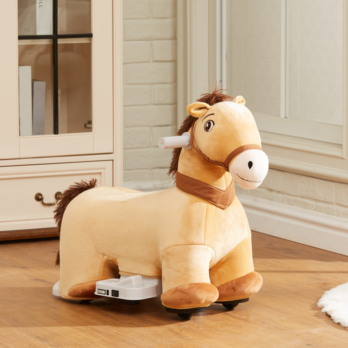 Qaba 6V Battery Powered Kids Ride on Animal Toy, Electric Ride on Horse with Music Forward, Brown