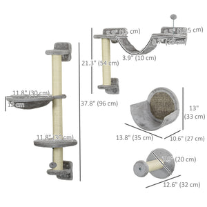 5PCs Cat Wall Shelves with Hammock, Scratching Posts, Perches, Ladder, for Indoor Cats, Light Grey