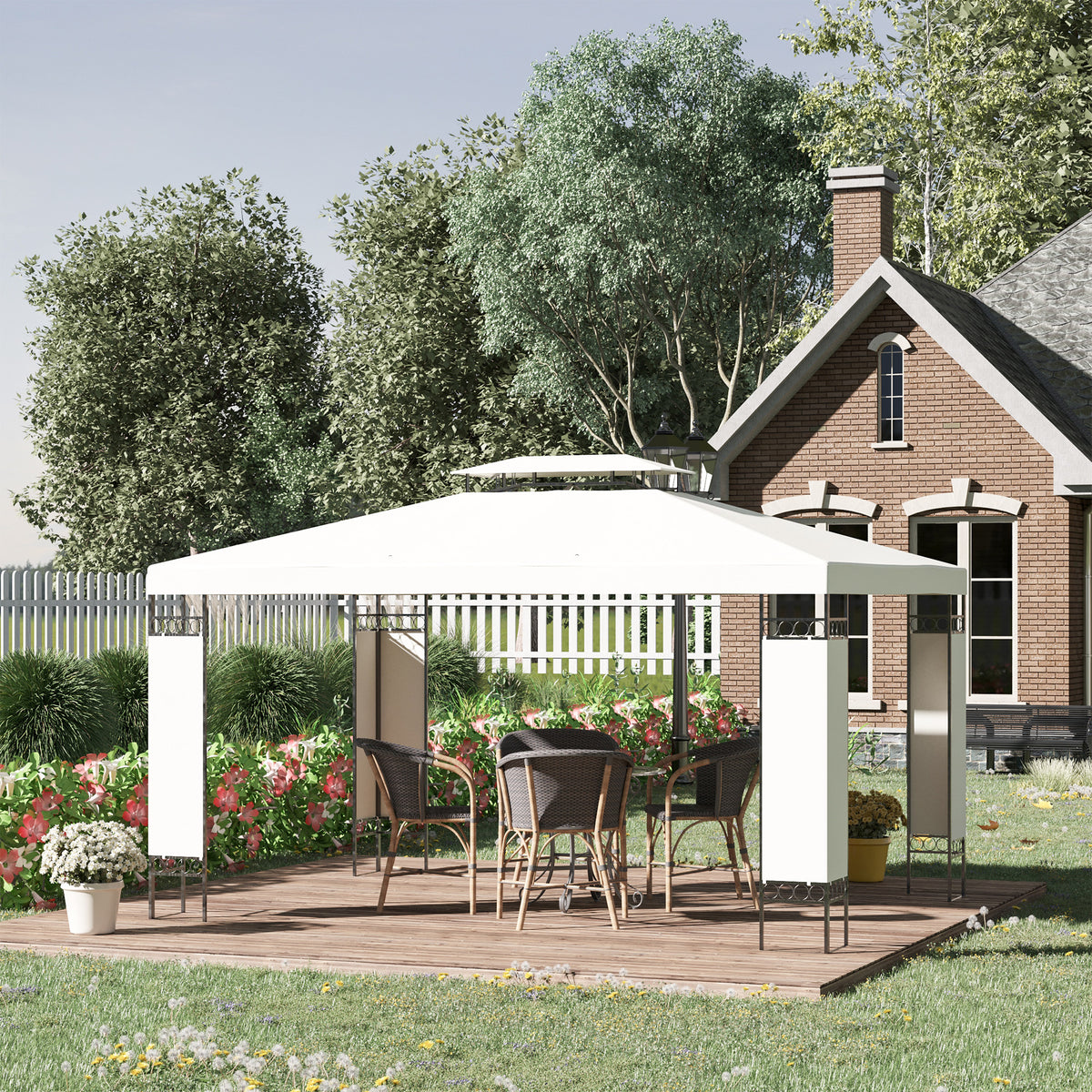 10' x 13' Outdoor Gazebo, Double Roof Patio Gazebo Canopy Shelter with Screen Decorate Corner Frame, White – view 7
