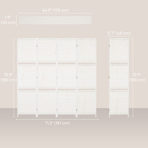 4 Panel Room Divider with Shelves, 6 FT Freestanding Folding Privacy Screen, Partition Wall Divider for Bedroom, White