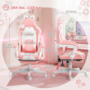 Cute Racing Gamer Chair, Faux Leather Gaming Chair with Footrest, Headrest and Lumbar Support, Black – view 9