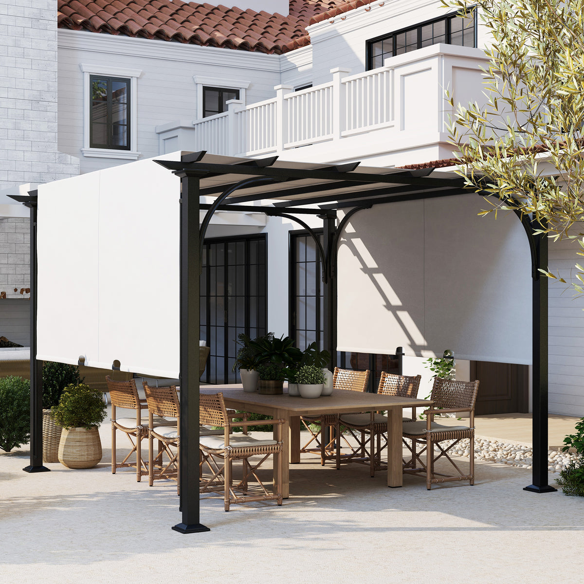 10' x 10' Outdoor Pergola Patio Gazebo Canopy Sun Shelter, Steel Frame, Beige – view 27