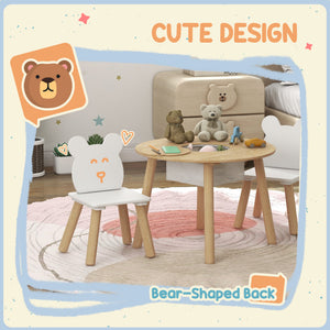Qaba 3 Pieces Kids Table and Chair Set, Activity Table and Chair Set with Bear-Shaped Chairs, Mesh Bag