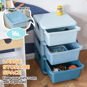 3 Tier Kids Toy Organizer and Storage Bins with 3 Plastic Drawers, Blue