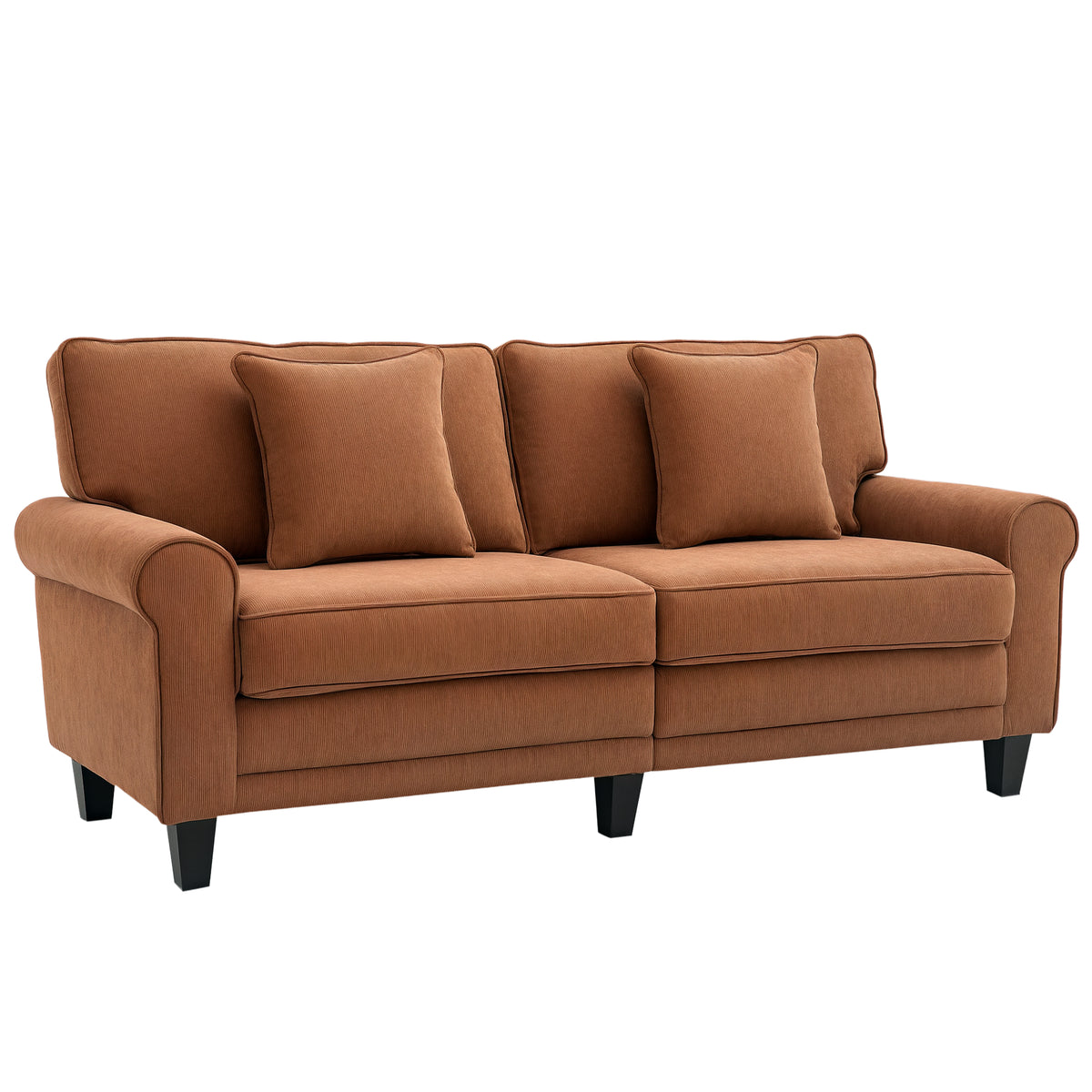 Modern 3 Seater Sofa, Corduroy Fabric 3 Seater Couch with Pine Wood Legs and Rolled Armrests for Living – view 8