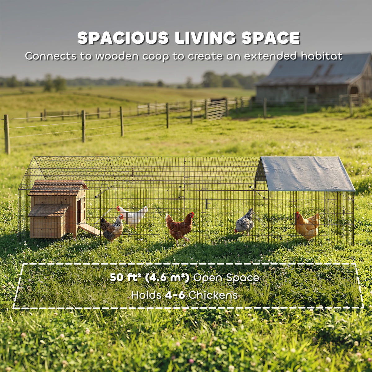Metal Chicken Coop with UV-Resistant Cover for Hens, Rabbits, Ducks, Geese, 168.5" x 42.1" x 43.7", Grey – view 4