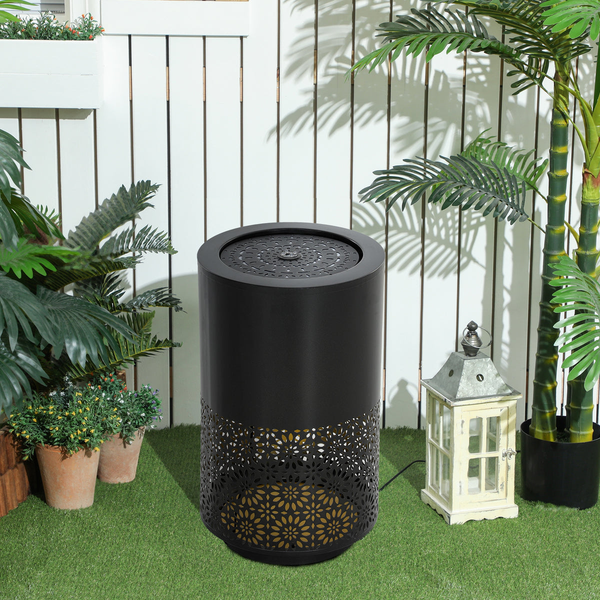 21" Tall Garden Waterfall Fountain with LED Lights, Outdoor Water Fountain Water Feature with Adjustable Flow, Black
