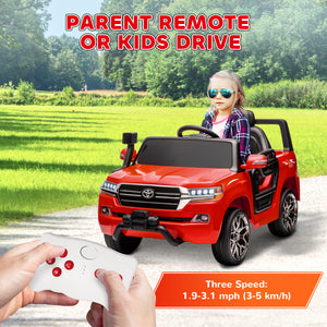 Qaba 12V Toyota LAND CRUISER Licensed Kids Car w/ Remote Control, Four Wheel Spring Suspension, Soft Start, LED Light, Red
