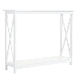 40" Console Table, 2 Tier X-Design Narrow Entryway Table with Storage Shelf for Behind Couch, Living Room, Hallway, White