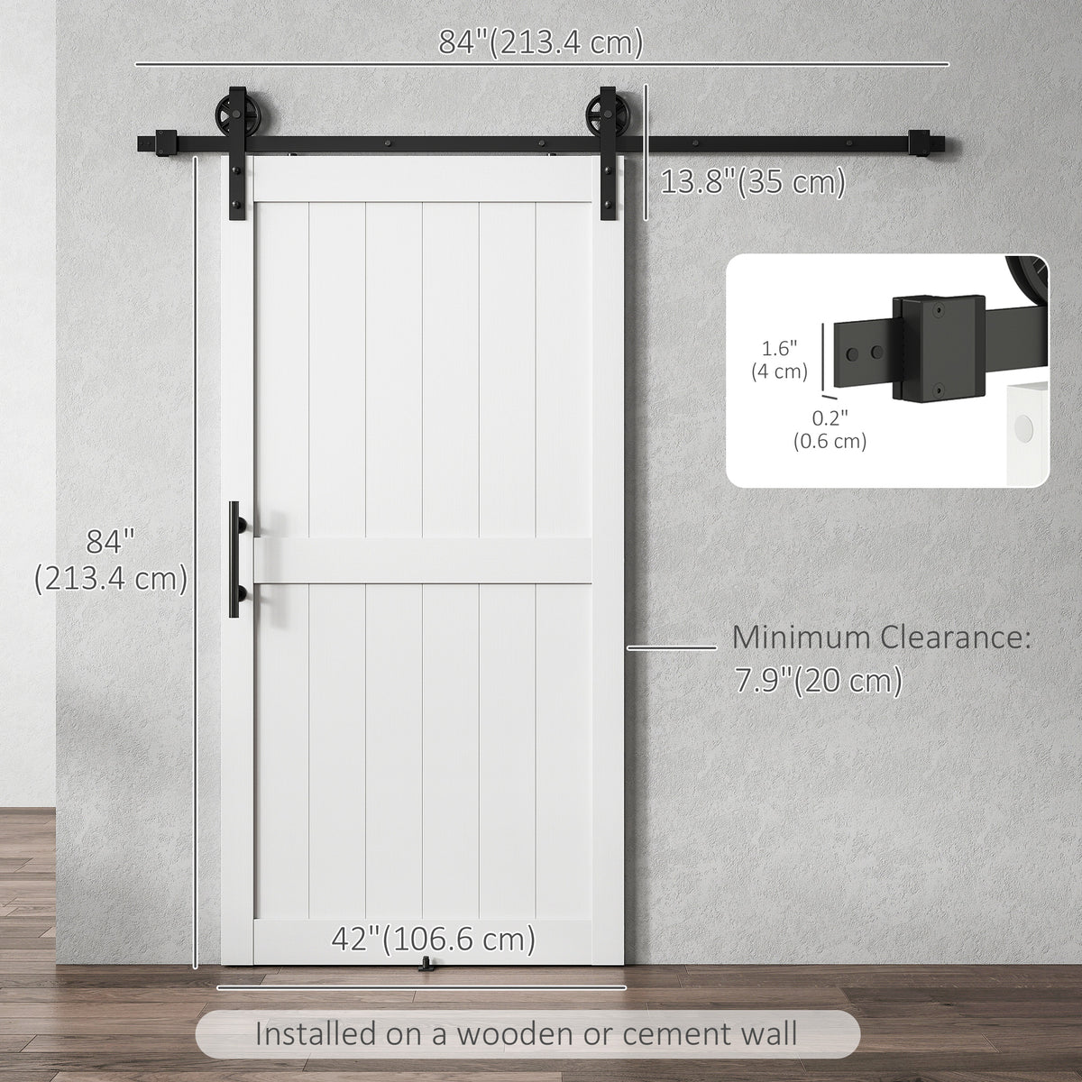 36inx84in Barn Door with 6FT Sliding Door Hardware Kit, Handle, Upgraded Rollers and Floor Guide – view 9