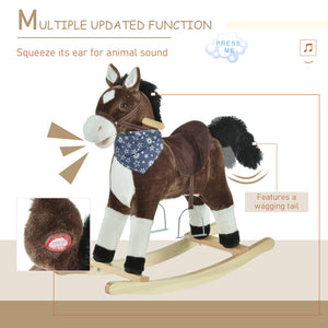 Qaba Kids Plush Ride-On Rocking Horse Toy Cowboy Rocker with Fun Realistic Sounds for Child 3-6 Years Old
