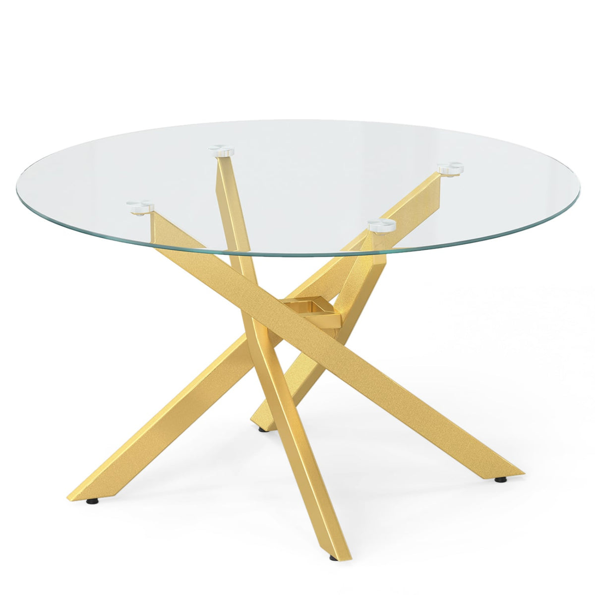 Glass Coffee Table Round Clear Center Table with Tempered Glass Top-Golden view 4