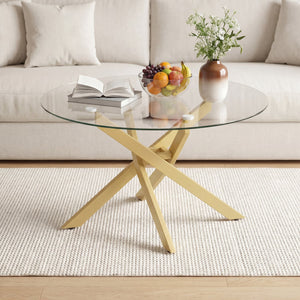 Glass Coffee Table Round Clear Center Table with Tempered Glass Top-Golden view 6