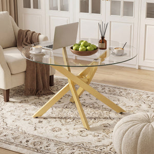 Glass Coffee Table Round Clear Center Table with Tempered Glass Top-Golden view 7
