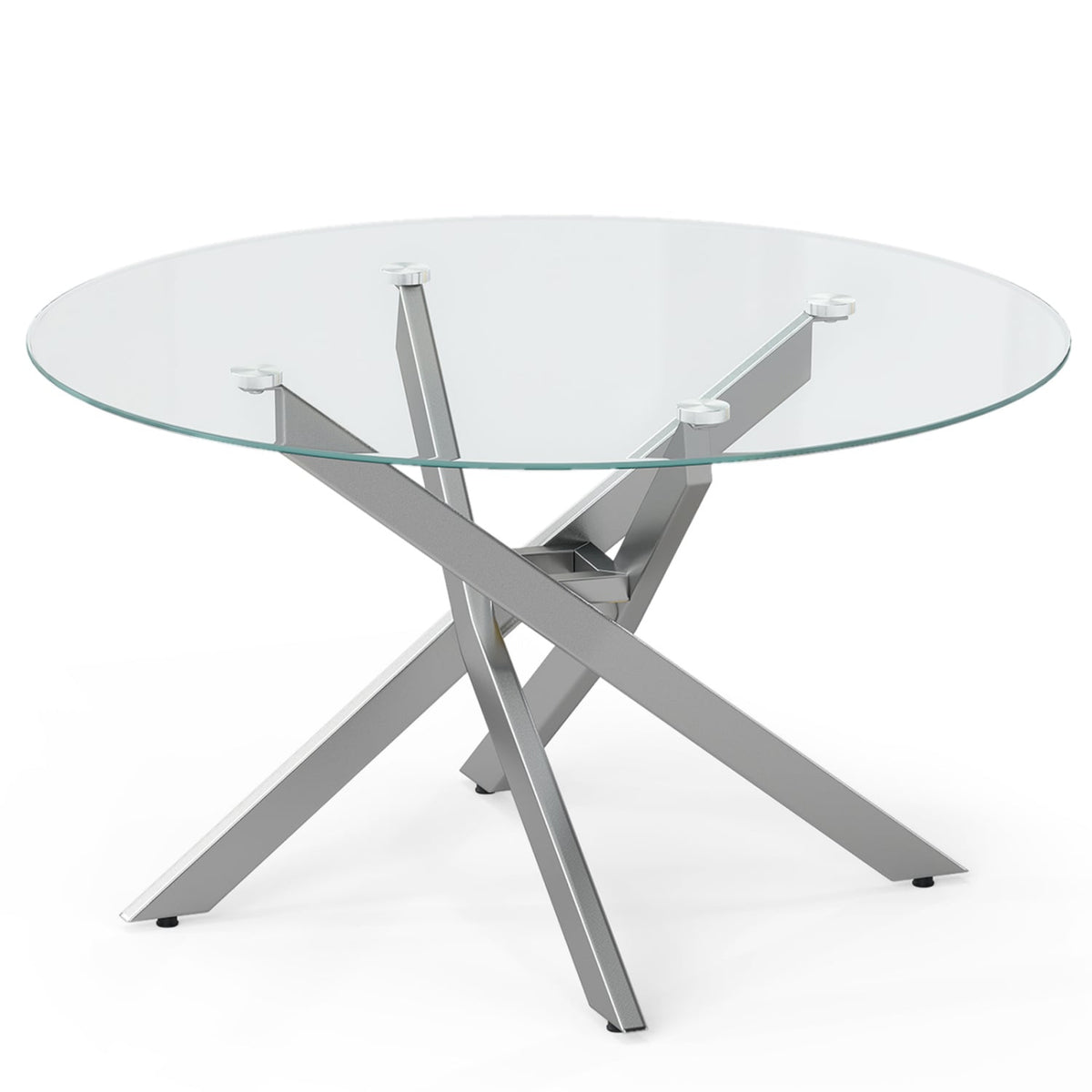 Glass Coffee Table Round Clear Center Table with Tempered Glass Top-Silver view 4