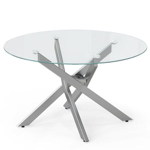 Glass Coffee Table Round Clear Center Table with Tempered Glass Top-Silver view 4