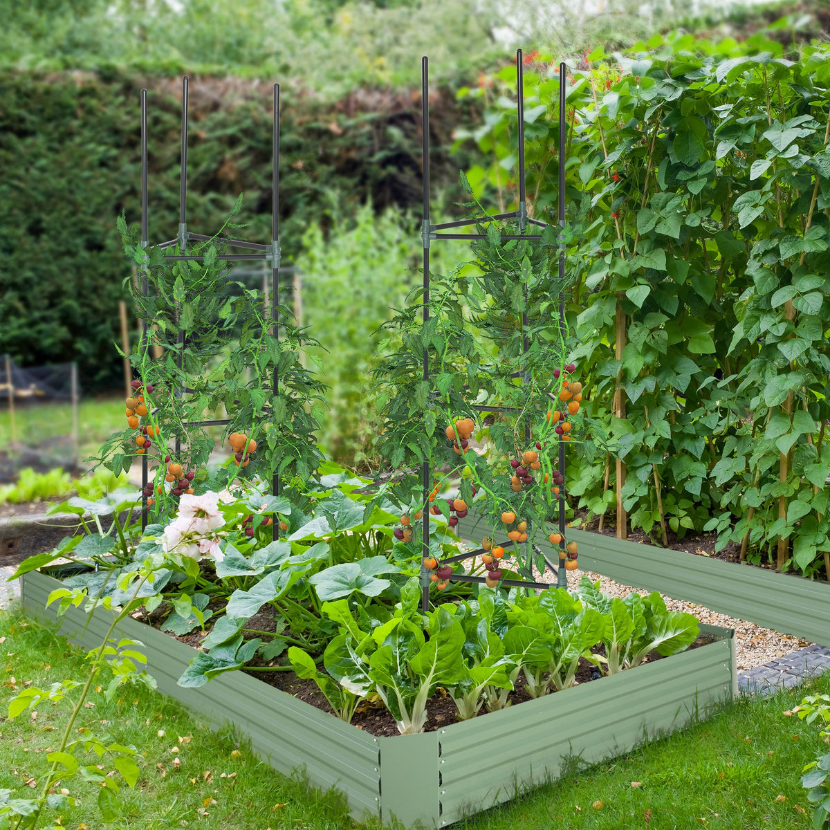 6' x 3' x 1' Raised Garden Bed with 2 Trellis Tomato Cages, Steel Frame Elevated Planter Box, Black – view 21