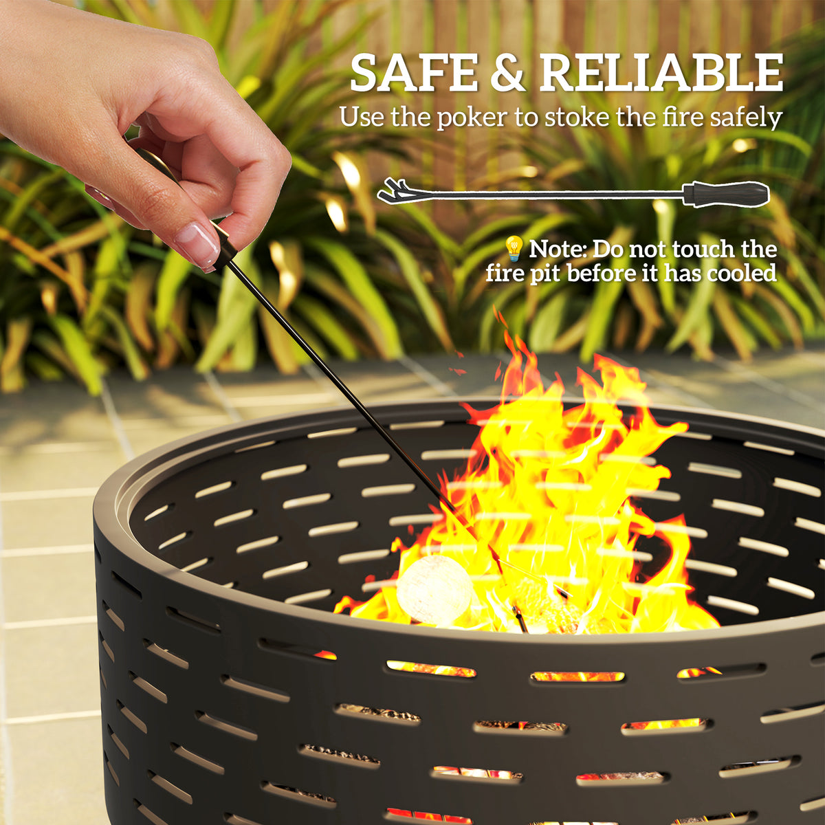 3-in-1 Fire Pit Φ23.8" x 15.4" Outdoor Fire Bowl with Grill Grate, Wood-Effect Fire Basket