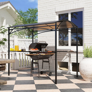 8' x 5' Hardtop Grill Gazebo, Outdoor BBQ Gazebo with PC Board Roof, BBQ Canopy Gazebo with 2 Side Shelves and 10 Hooks