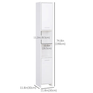 Tall Bathroom Vanities, Narrow Bathroom Cabinets with 2 Doors, Open Compartment and Adjustable Shelves, White