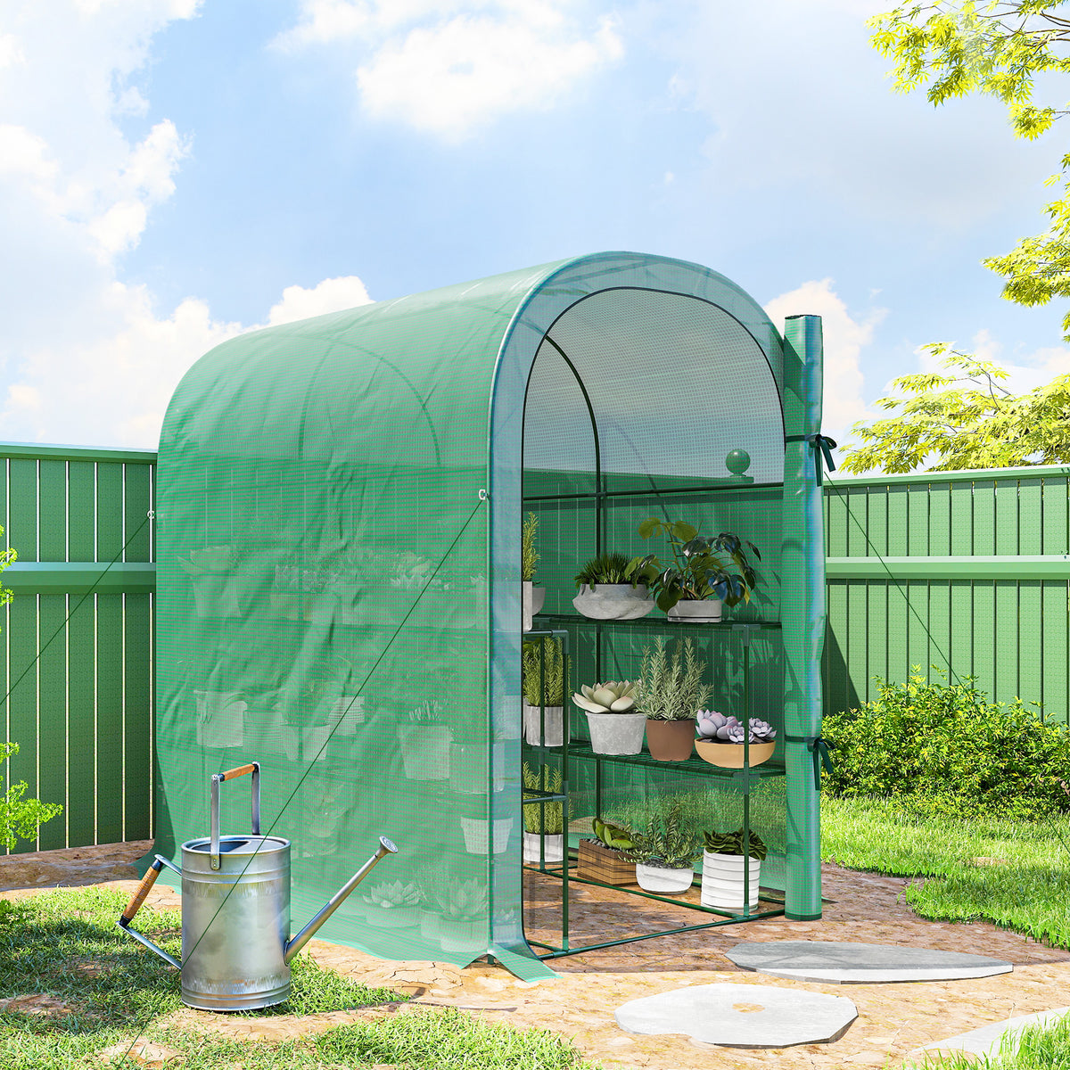 Walk-in Mini Greenhouse with Shelves, Portable Outdoor Greenhouse with Roll-up Door, 123 x 187 x 189 cm – view 7