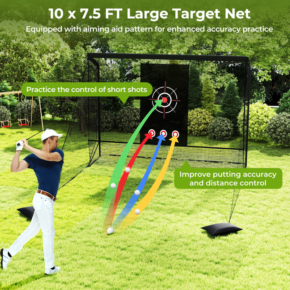Golf Practice Hitting Net Golf Cage with Dual Side Barriers Target Cloth Metal Frame view 6